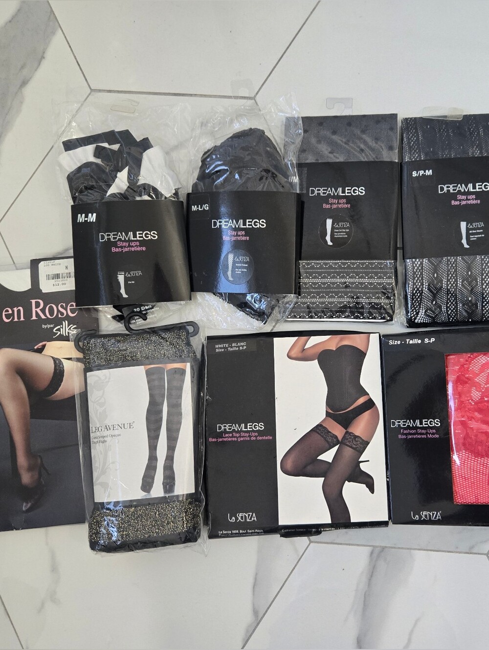 Black and White Lace Stay-Up Stockings - Women's Hosiery